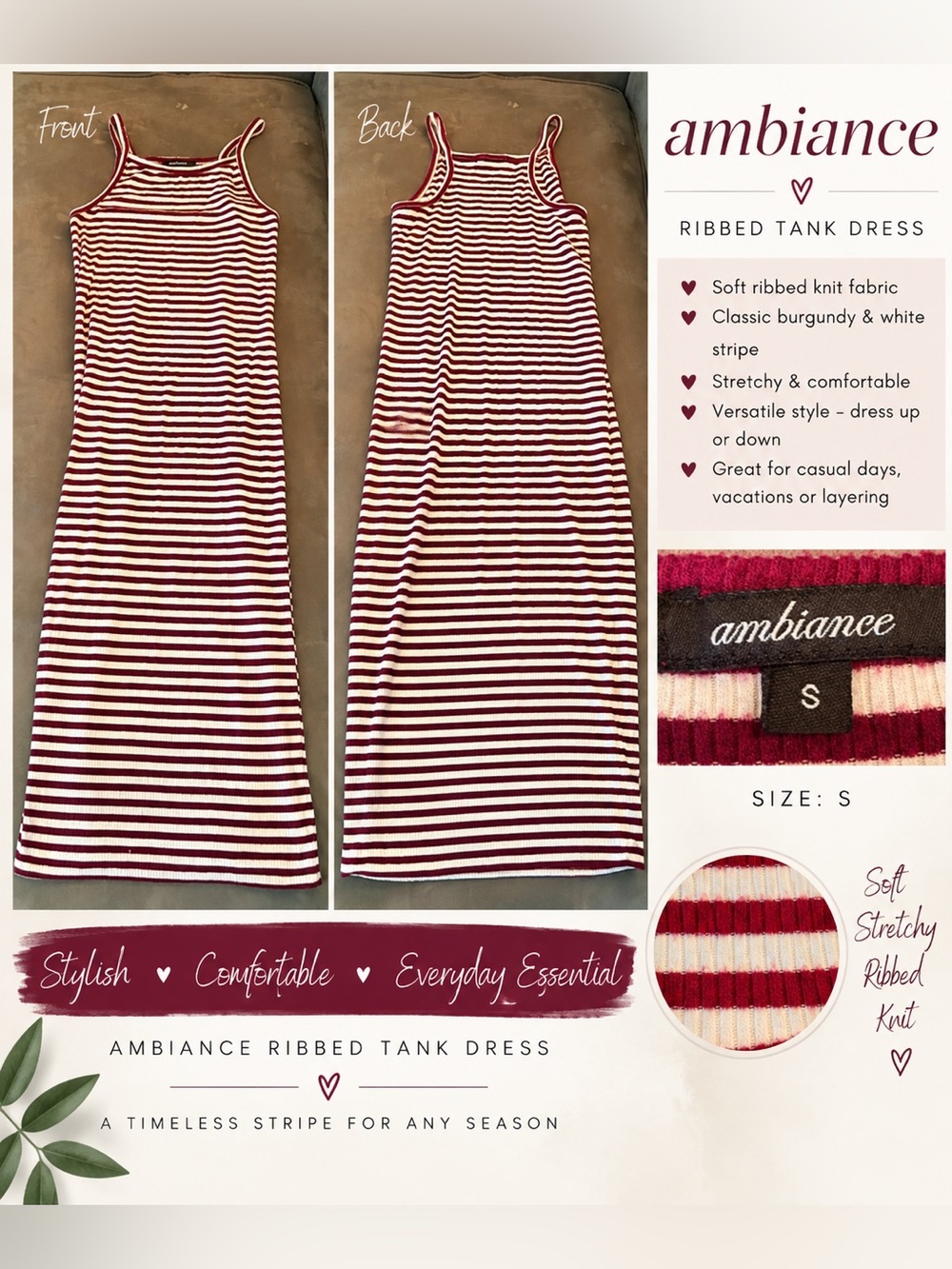 Ambiance Burgundy & White Striped Ribbed Tank Maxi Dress for Kids